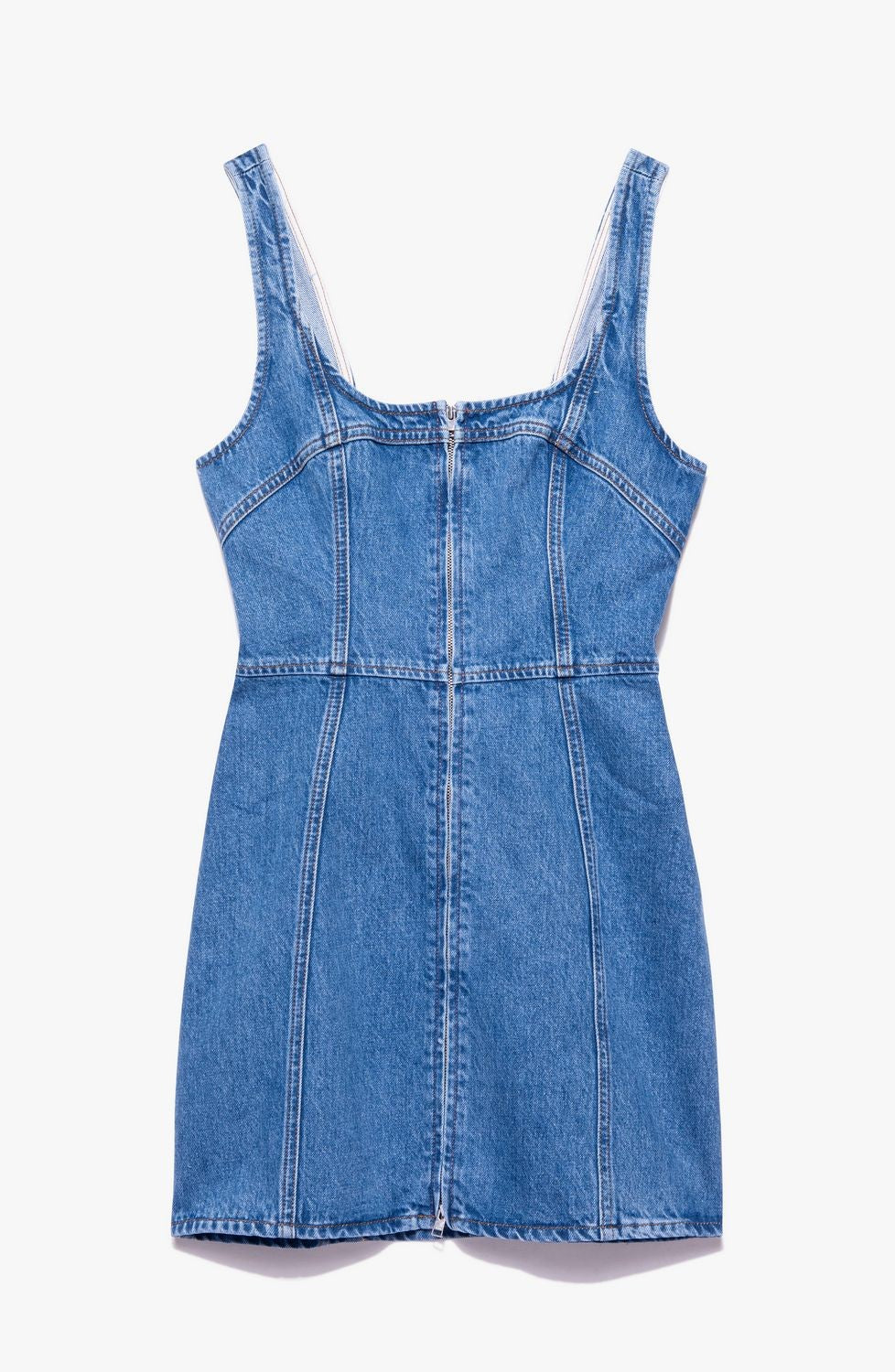 DENIM BUSTIER ZIP DRESS