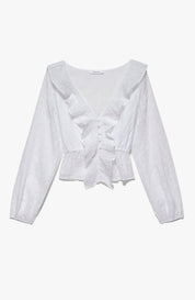 RUFFLE FRONT EYELET LS TOP
