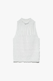 SMOCKED KNIT HALTER TOP