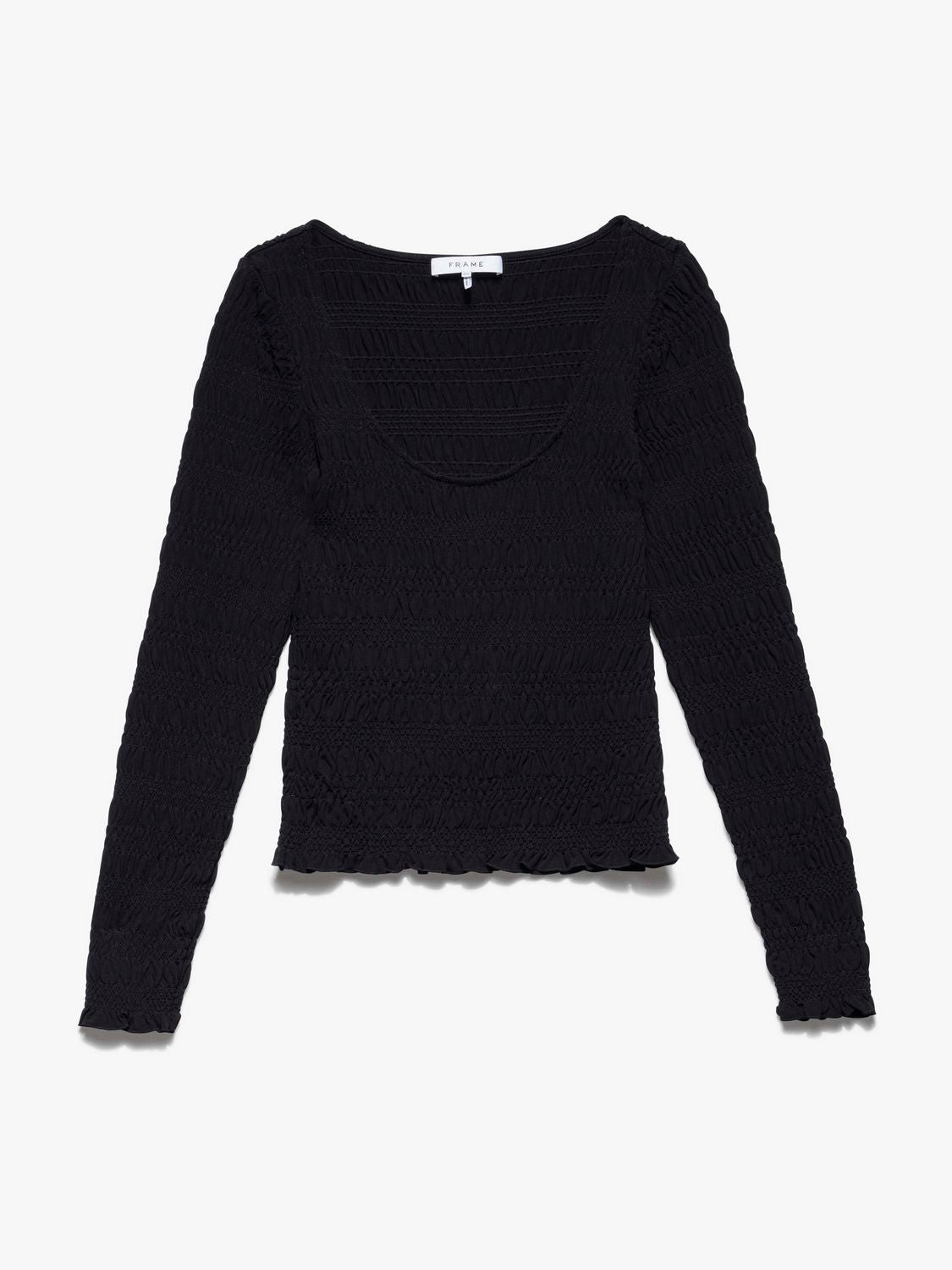 SMOCKED LS KNIT TOP