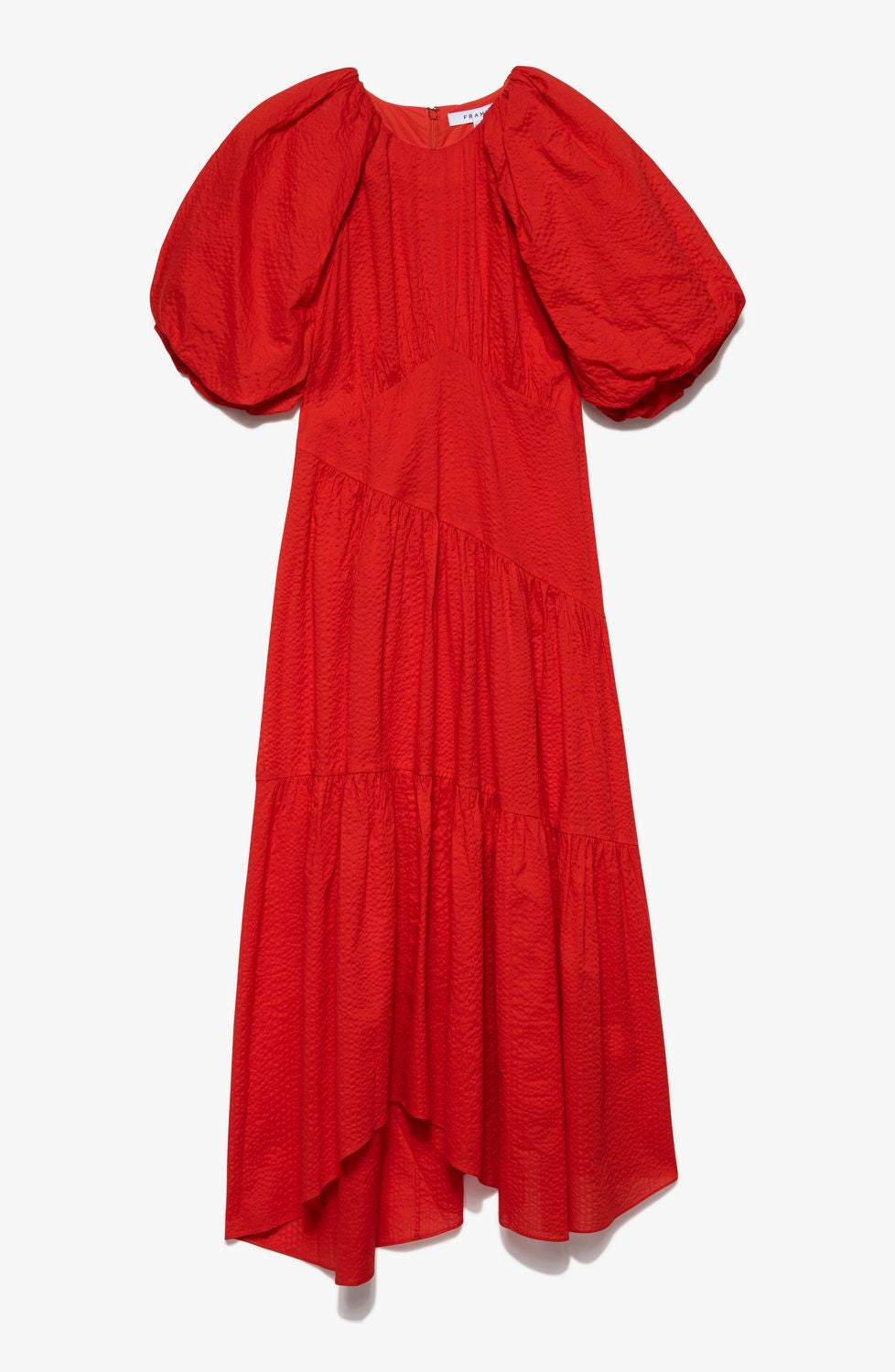GATHERED SEAM PUFF SLEEVE DRESS