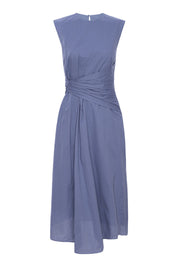 RUCHED SLEEVELESS MIDI DRESS