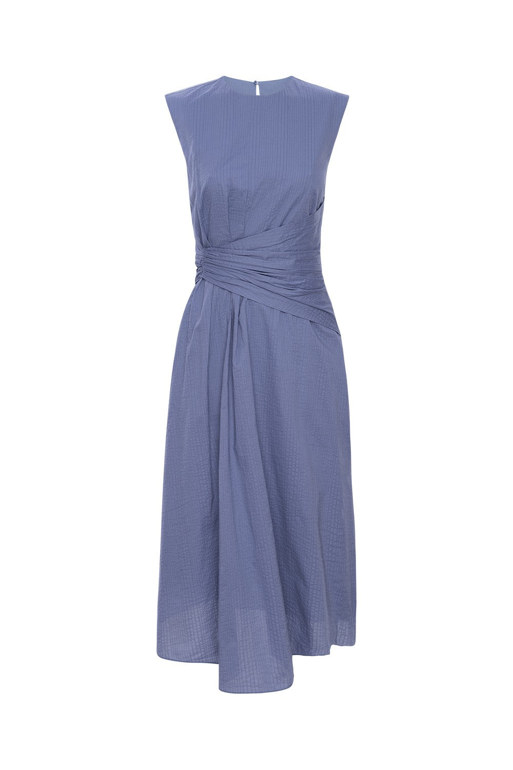 RUCHED SLEEVELESS MIDI DRESS