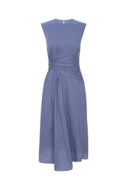 RUCHED SLEEVELESS MIDI DRESS