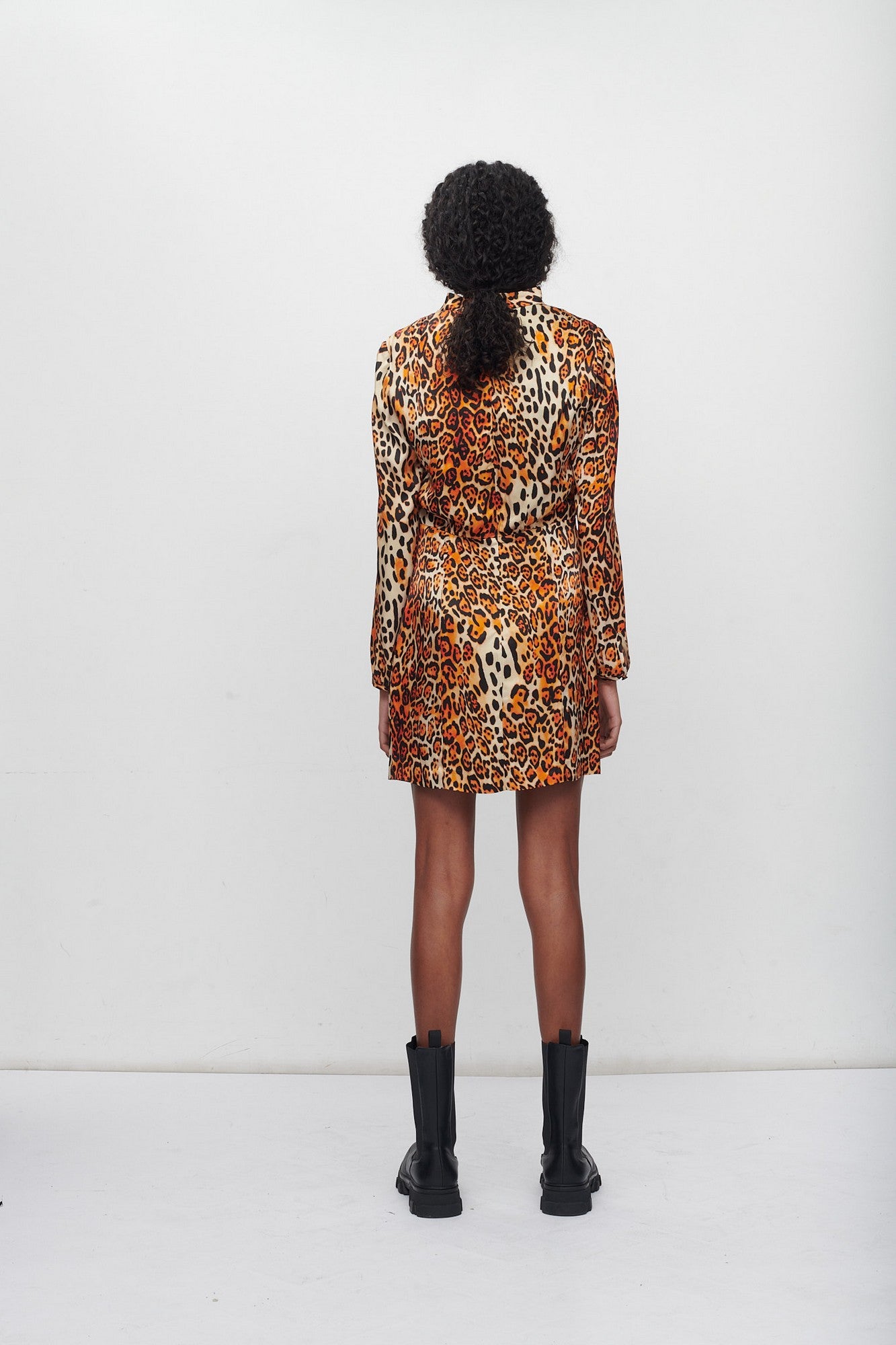 AVA LONG SLEEVE COWL NECK SHORT PRINTED DRESS