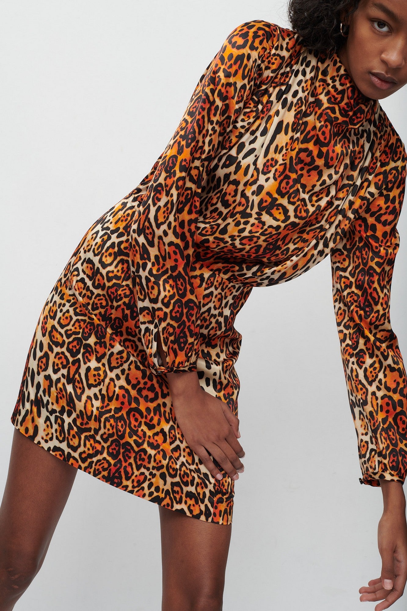 AVA LONG SLEEVE COWL NECK SHORT PRINTED DRESS