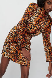 AVA LONG SLEEVE COWL NECK SHORT PRINTED DRESS