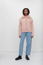 CARRIE KNITTED CARDIGAN WITH FAUX FUR COLLAR