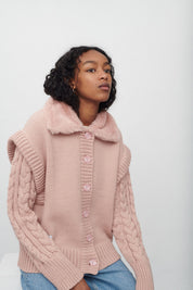 CARRIE KNITTED CARDIGAN WITH FAUX FUR COLLAR