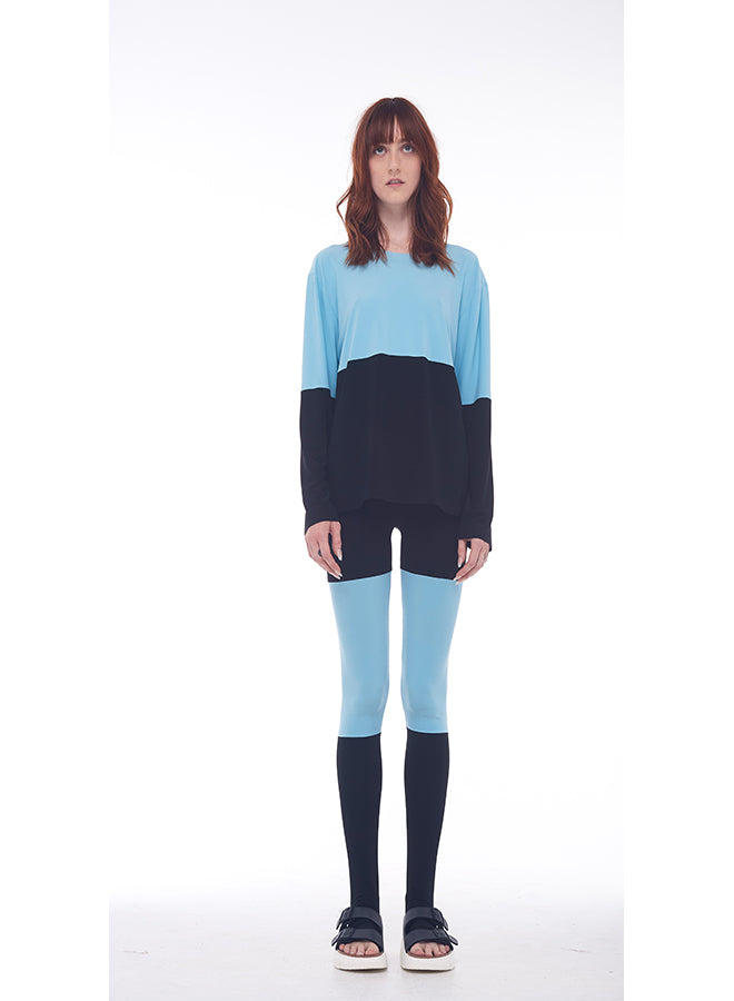 SPLICED SHORT BOYFRIEND LONG SLEEVE CREW TOP