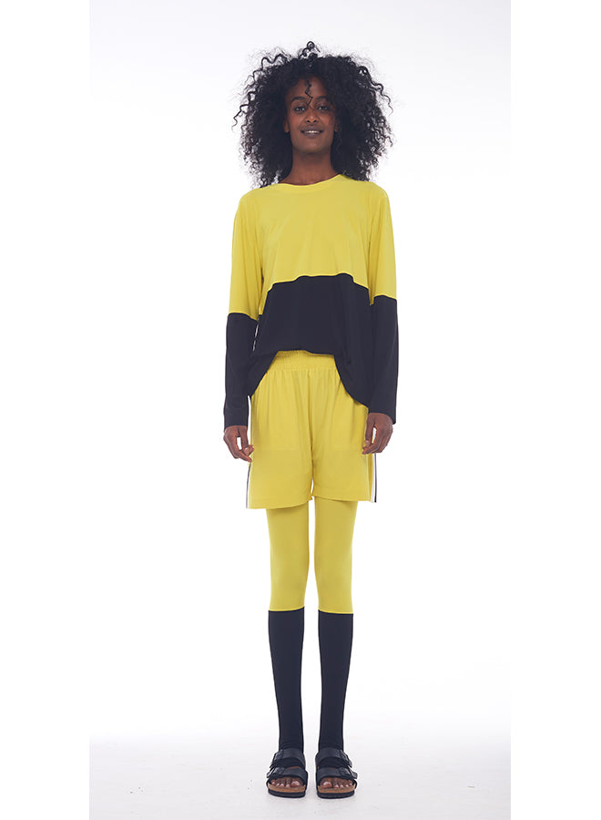 SPLICED SHORT BOYFRIEND LONG SLEEVE CREW TOP
