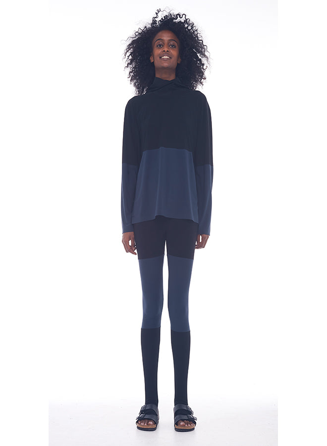 SPLICED SHORT BOYFRIEND LONG SLEEVE HOODED TOP