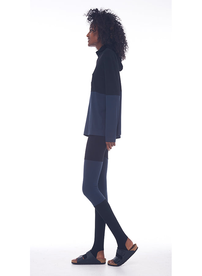 SPLICED SHORT BOYFRIEND LONG SLEEVE HOODED TOP