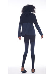 SPLICED SHORT BOYFRIEND LONG SLEEVE HOODED TOP