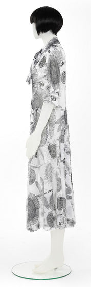 PUFF SLEEVE NK SHIRT FLARED DRESS W SCARF