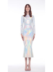 LONG SLEEVE CREW FISHATIL DRESS TO MIDCALF