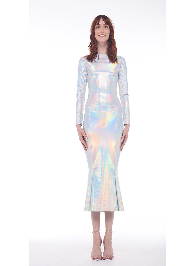 LONG SLEEVE CREW FISHATIL DRESS TO MIDCALF