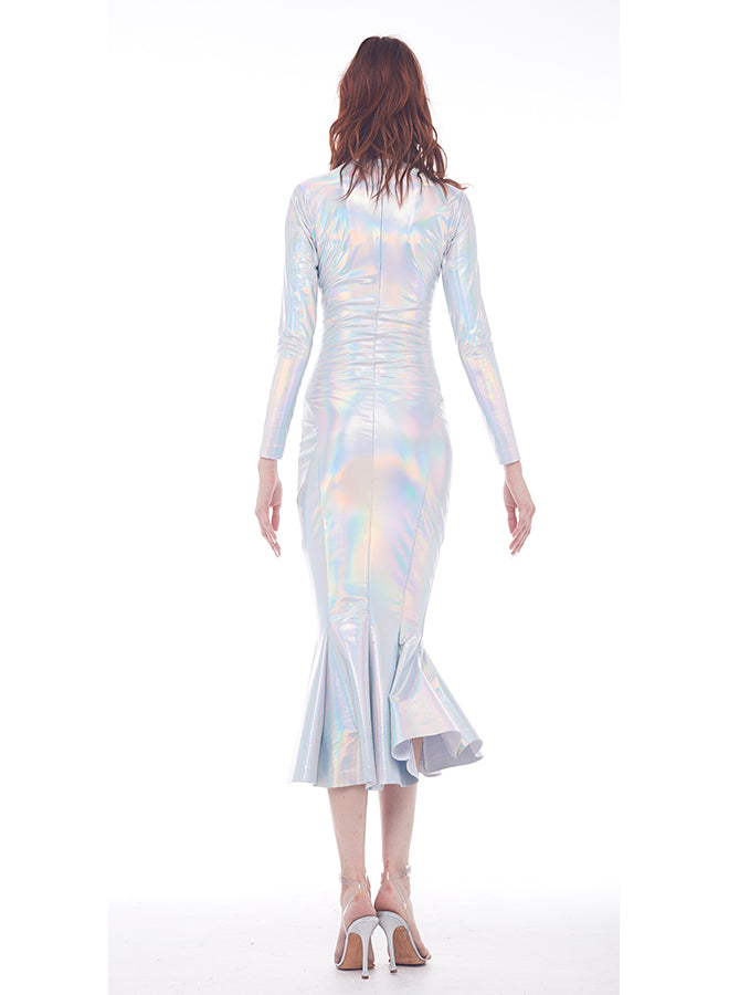 LONG SLEEVE CREW FISHATIL DRESS TO MIDCALF