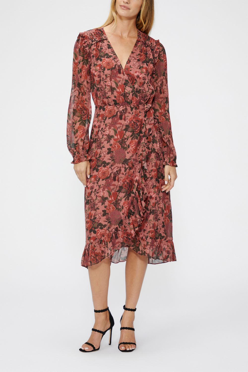 PAULETTE DRESS  BURGUNDY DUST MULTI