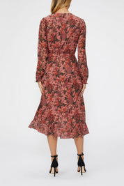 PAULETTE DRESS  BURGUNDY DUST MULTI