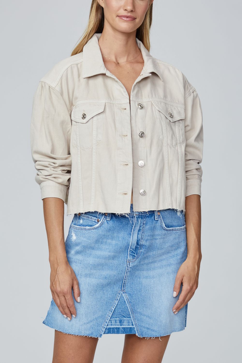 CROPPED PACEY DENIM JACKET  SOFT BEIGE