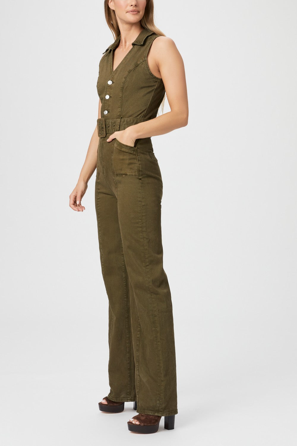 SASHA JUMPSUIT WSELF BELT  VINTAGE OLIVE MEADOW