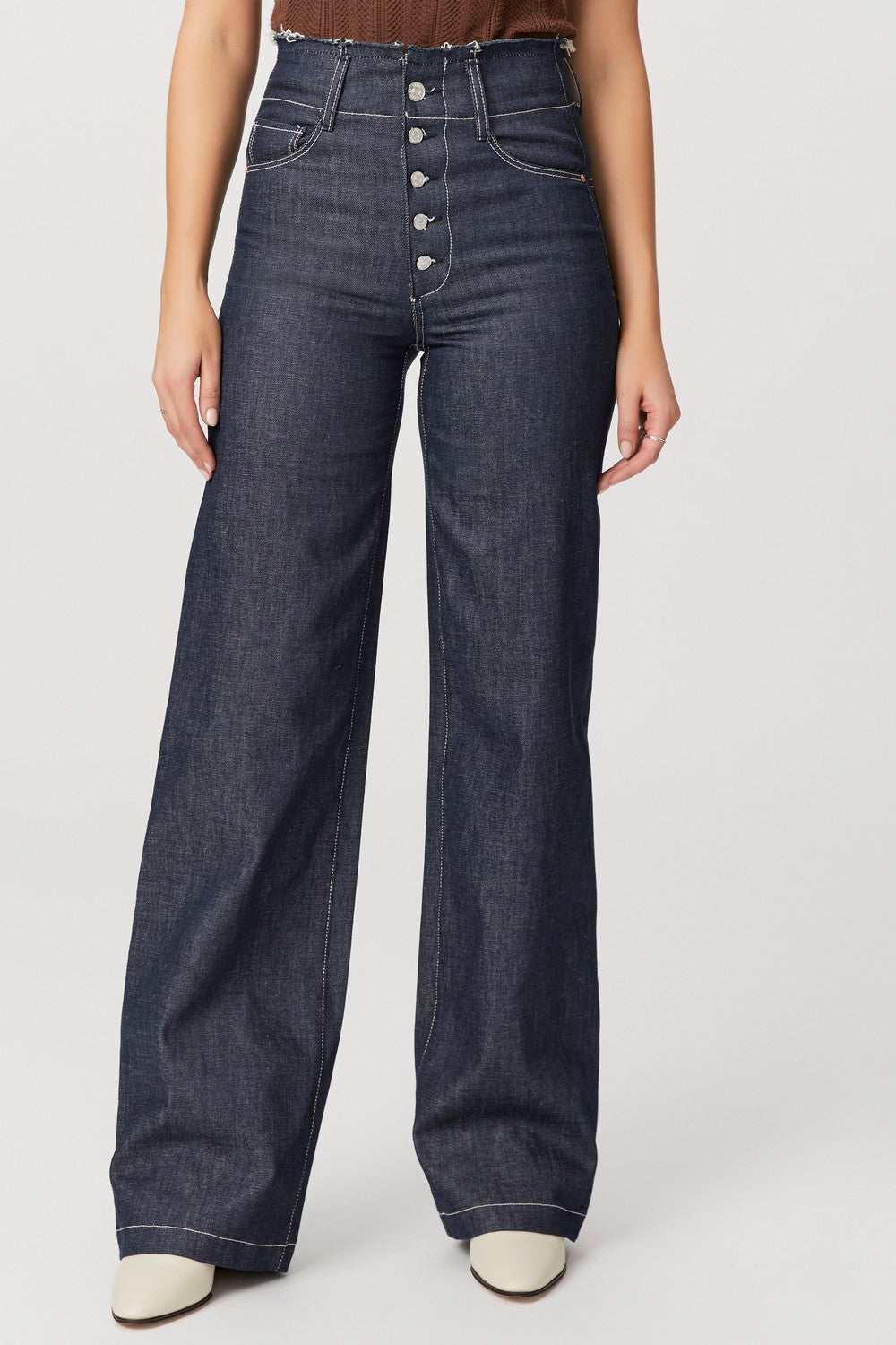 SASHA W RAW STITCH THROUGH WAISTBAND + EXPOSED BU