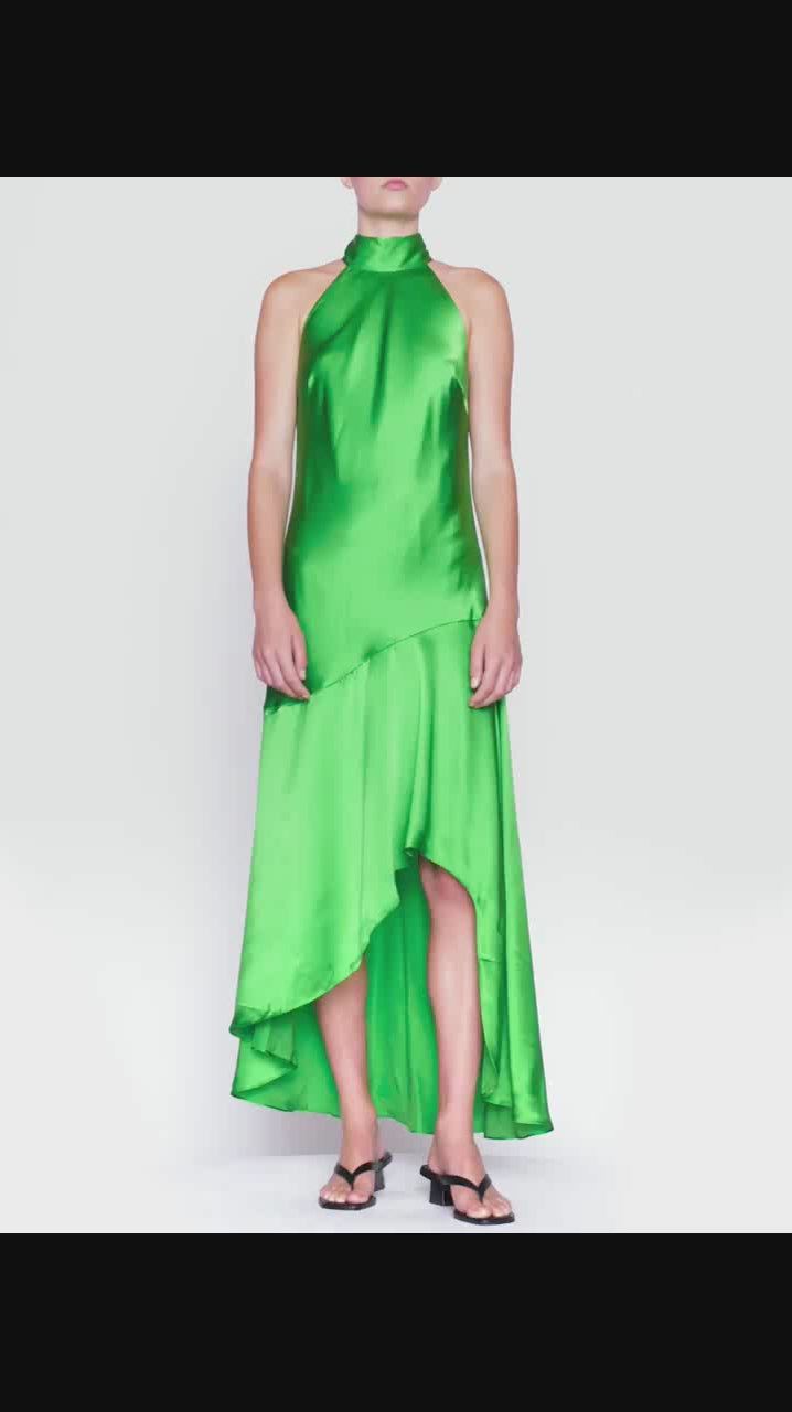 DRAPED NECKTIE HALTER DRESS