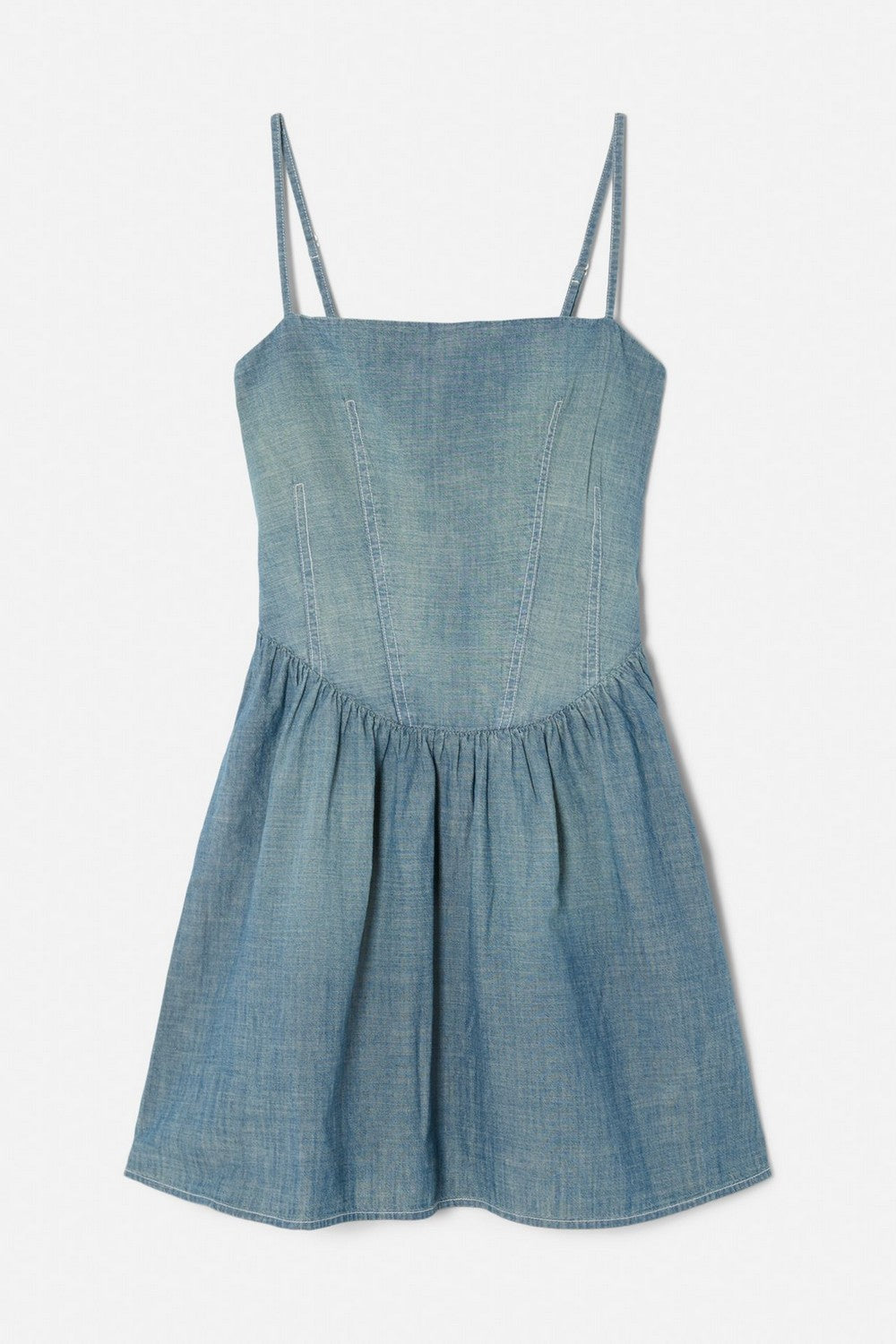 CHAMBRAY GATHERED DRESS
