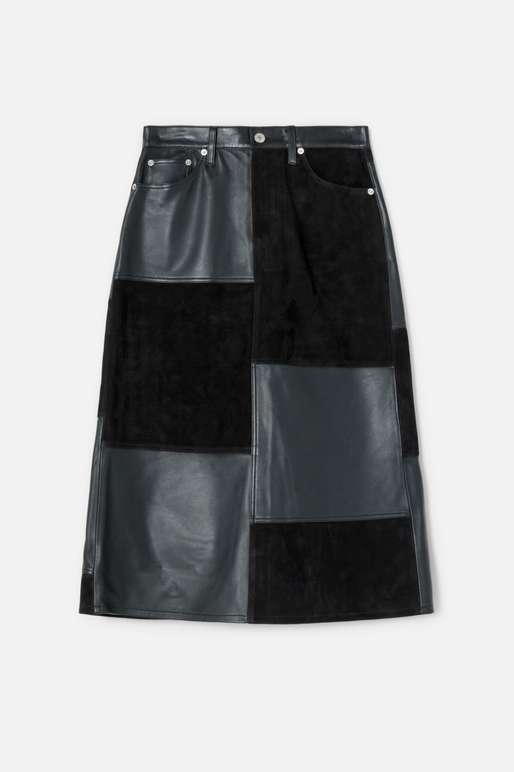 MID RISE LEATHER PATCHWORK SKIRT