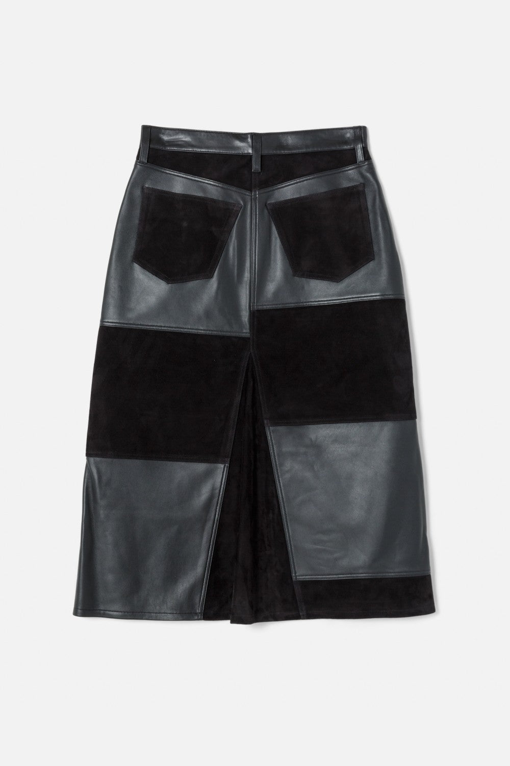 MID RISE LEATHER PATCHWORK SKIRT