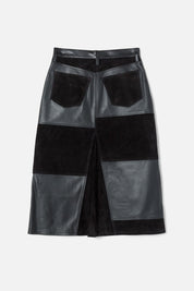 MID RISE LEATHER PATCHWORK SKIRT