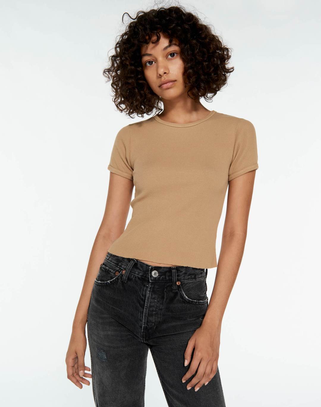 90S RIBBED CAP SLEEVE TEE